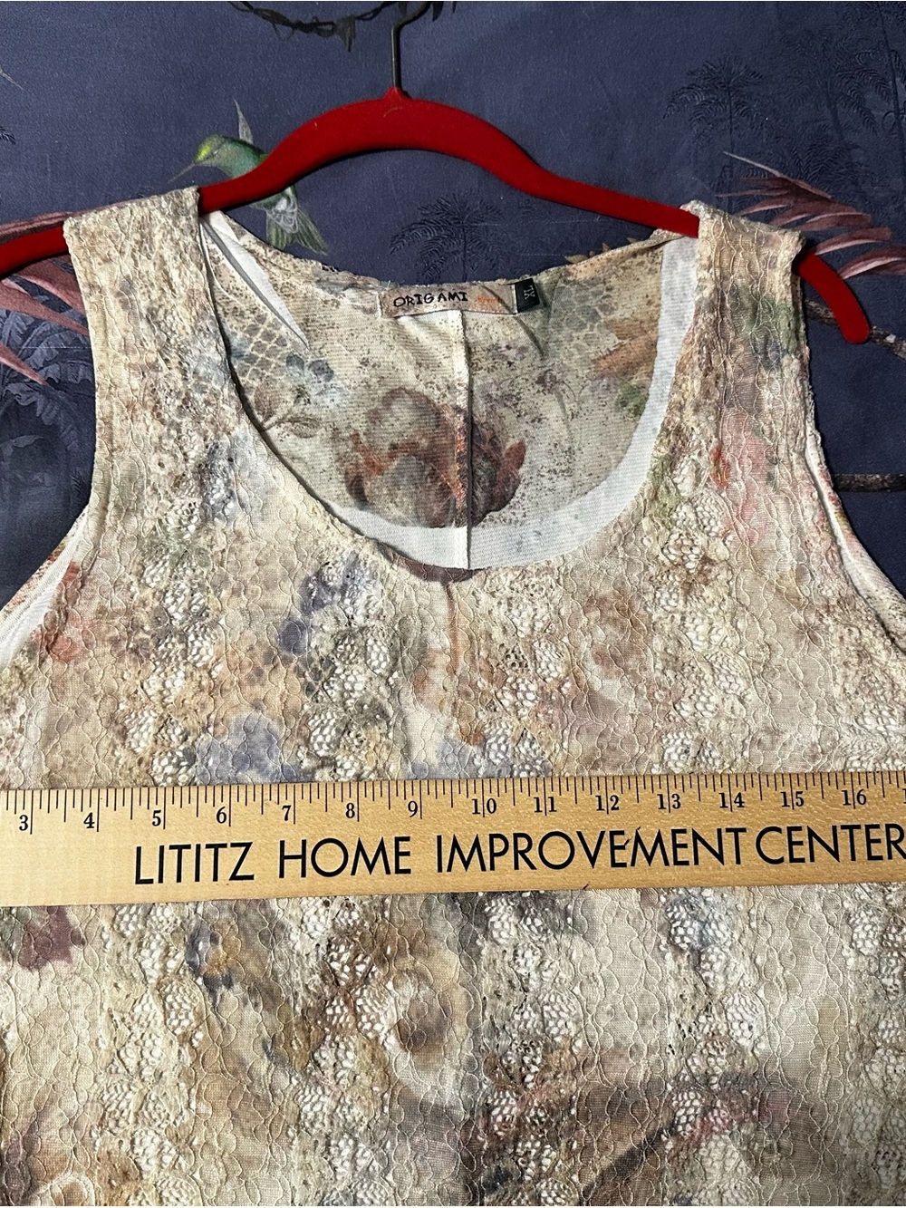 Sleeveless Floral Lace-Hem Tunic Top - Soft Beige Floral by S.O.L.A.N.C.E - Picture 3 of 6